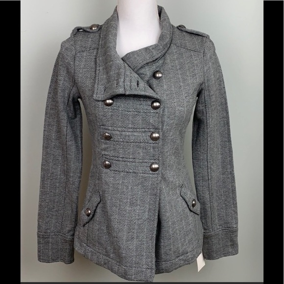Nordstrom Rubbish Gray Double Breasted Military Style soft cotton Jacket Blazer - Picture 10 of 10